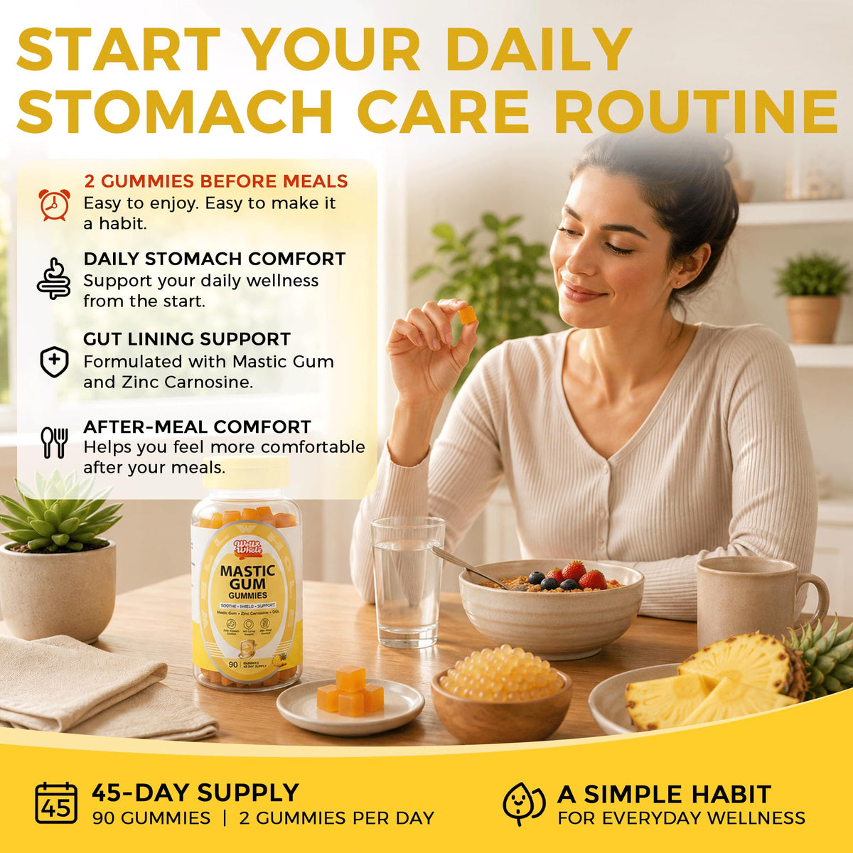 Stomach Support Gummies for Men Over 50 | Mastic Gum, Zinc Carnosine & DGL
