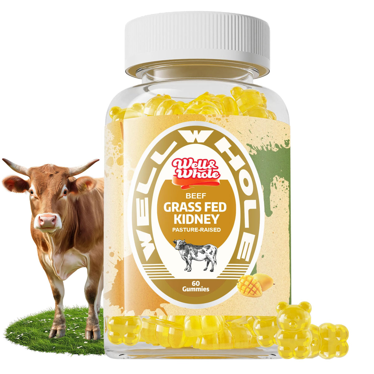 WellWholePlus grass fed beef kidney gummies with DAO enzyme support