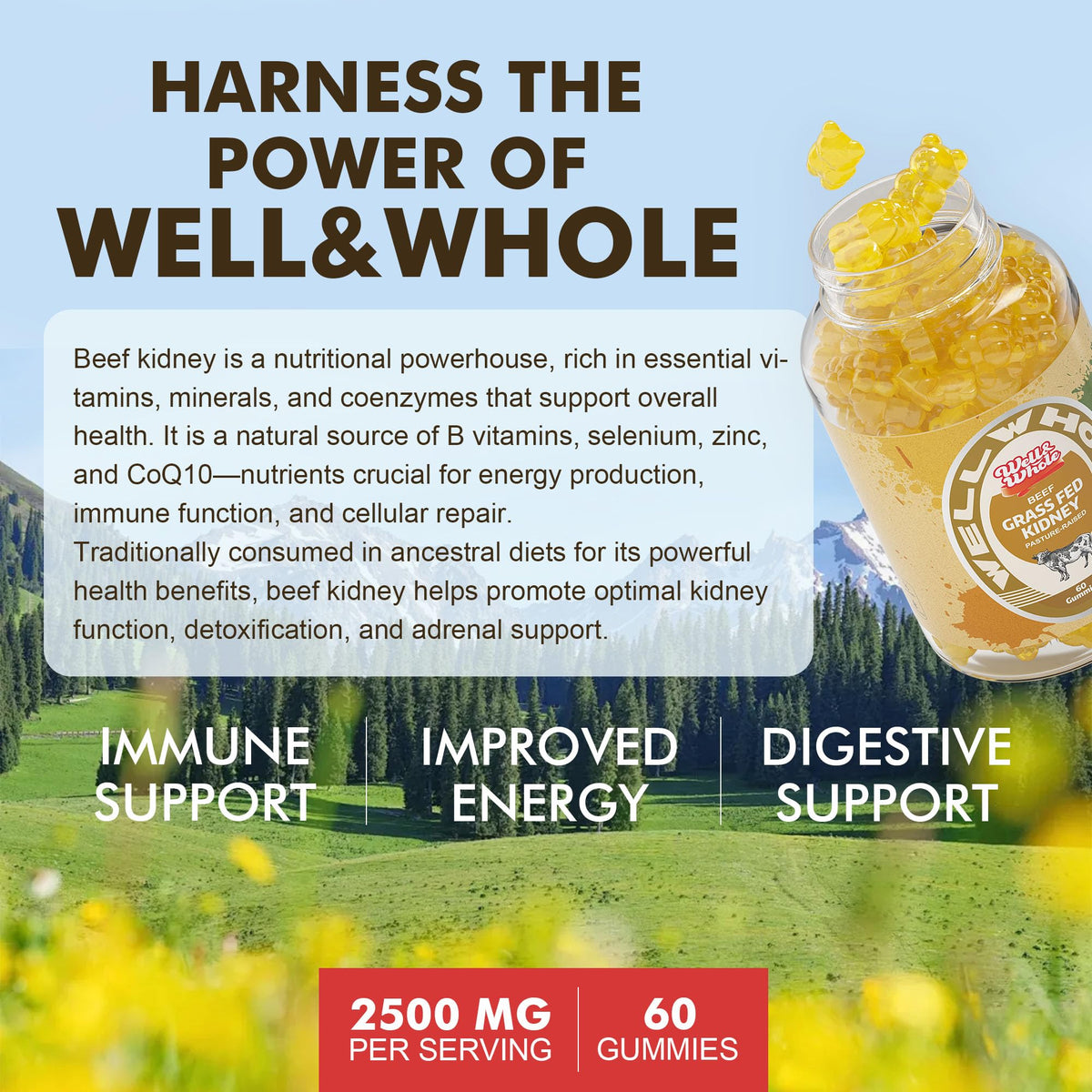 Man 50+ taking grass fed beef kidney gummies with breakfast