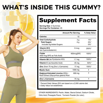 Stomach Support Gummies for Men Over 50 | Mastic Gum, Zinc Carnosine & DGL