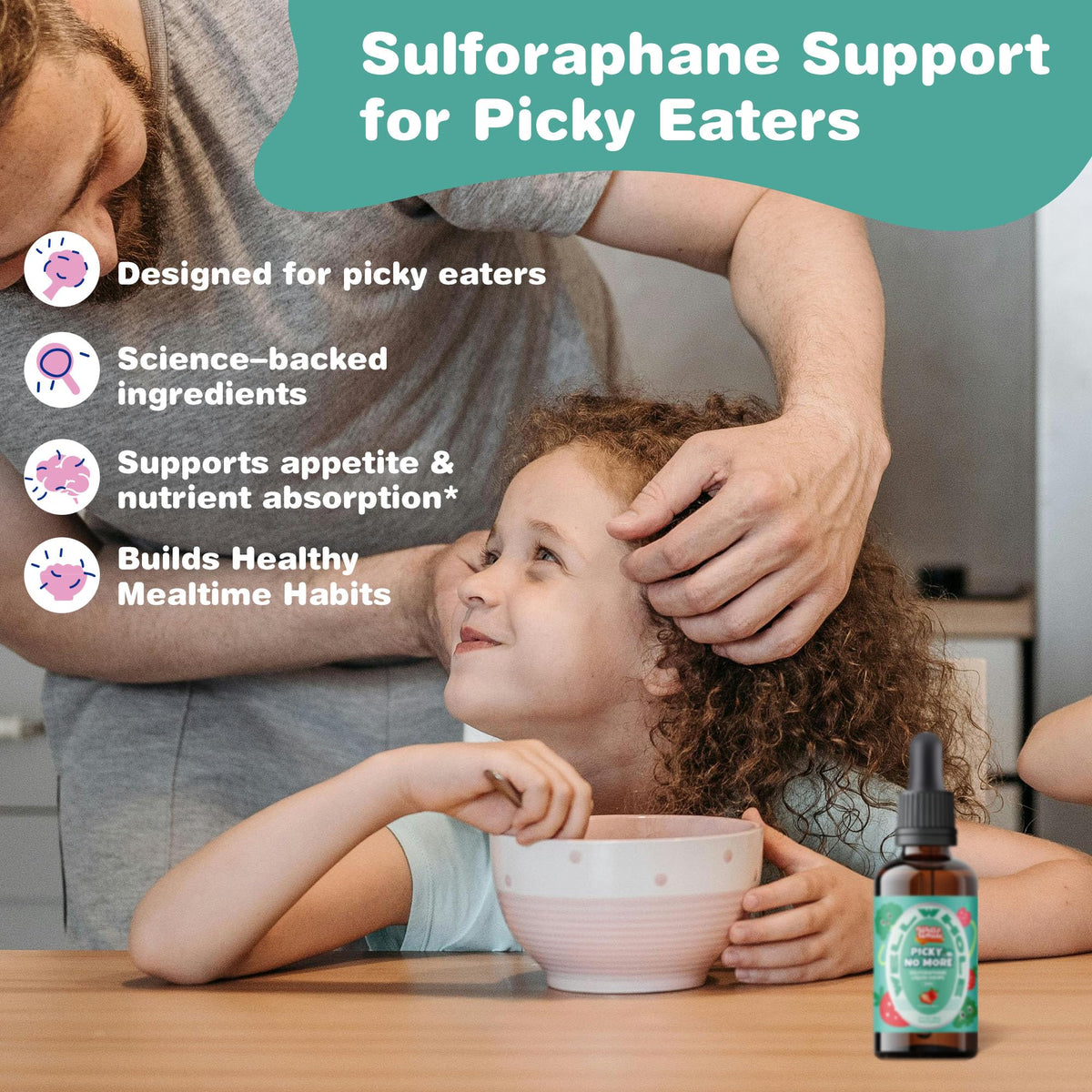 Sulforaphane drops bottle beside the glucoraphanin label