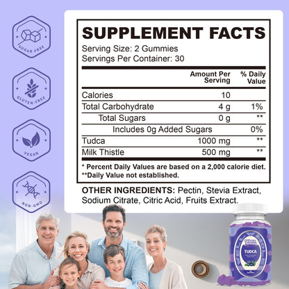 TUDCA gummies supplement facts panel and daily serving