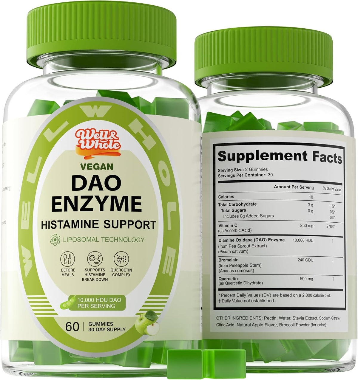 WellWholePlus DAO support gummies jar with pea sprout and quercetin