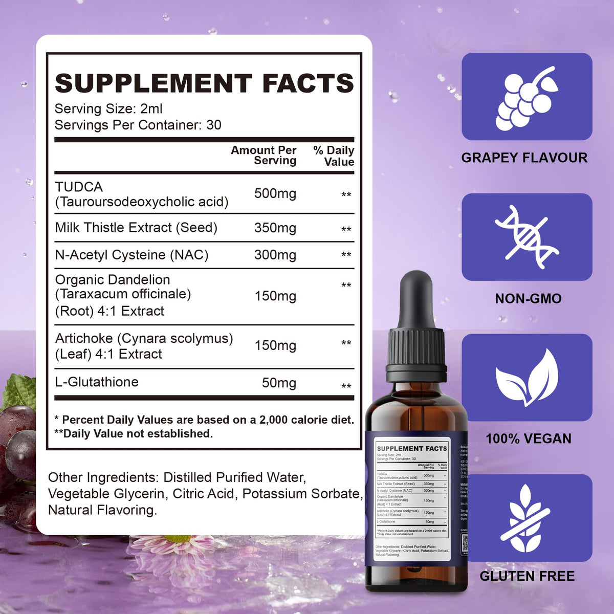 Liver support liquid drops supplement facts panel and serving