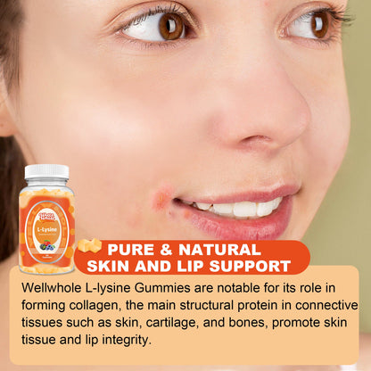 L-lysine gummies jar beside the 1000mg amino acid label