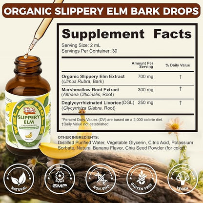 Slippery elm liquid drops supplement facts panel and serving
