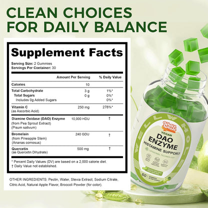 DAO support gummies supplement facts panel with 60 count serving