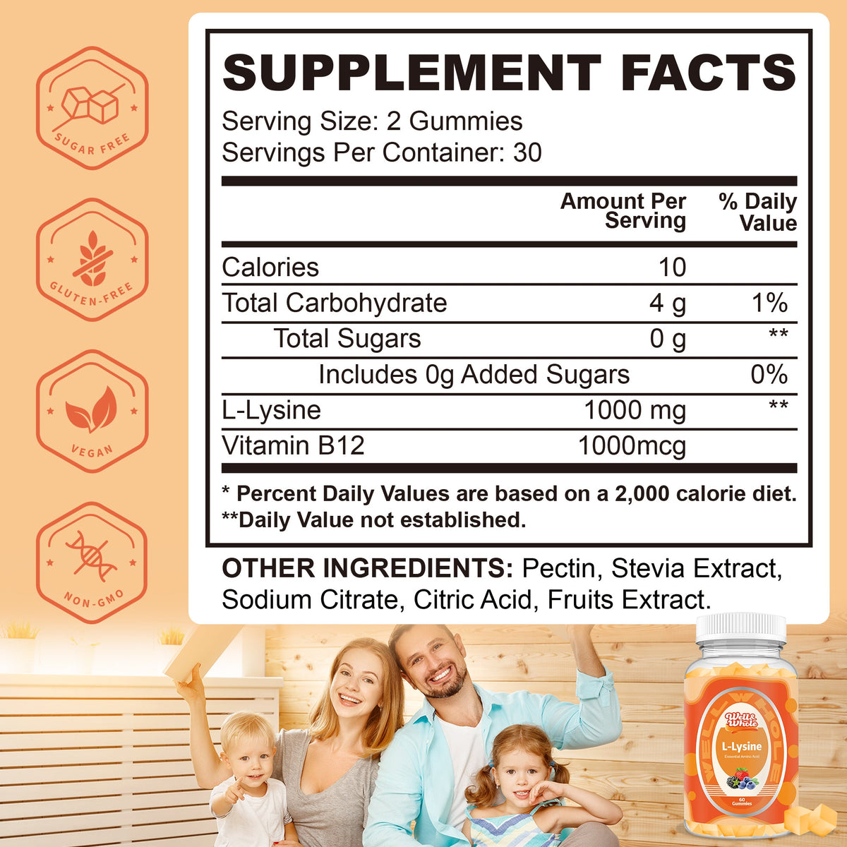 L-lysine gummies supplement facts panel with daily serving