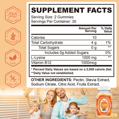 L-lysine gummies supplement facts panel with daily serving